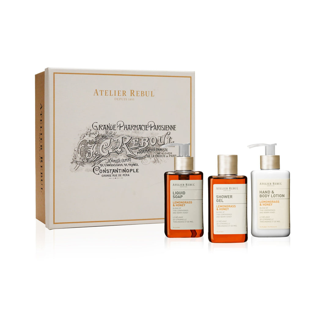 Lemongrass & Honey Liquid Soap, Shower Gel and Hand & Body Lotion Giftset - Atelier Rebul